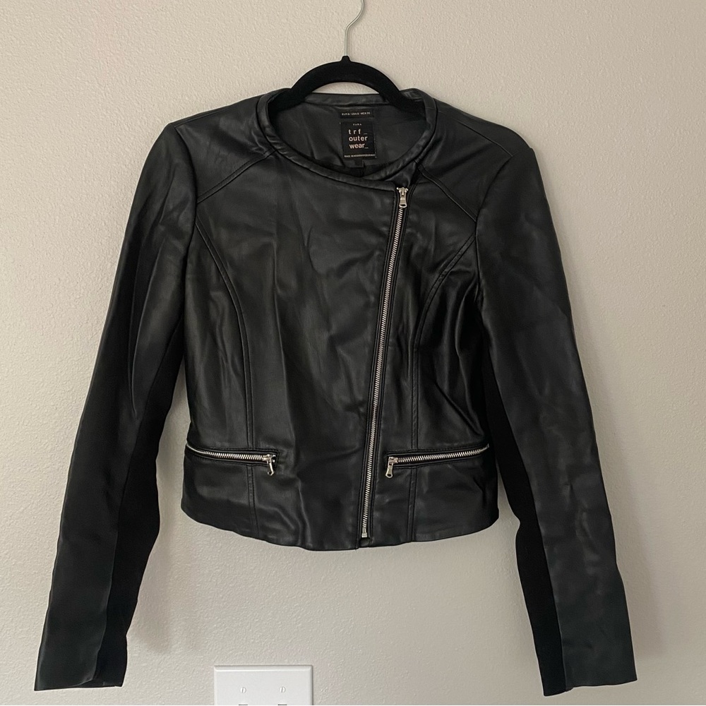 Zara TRF Outerwear Leather Cropped Bomber Jacket
